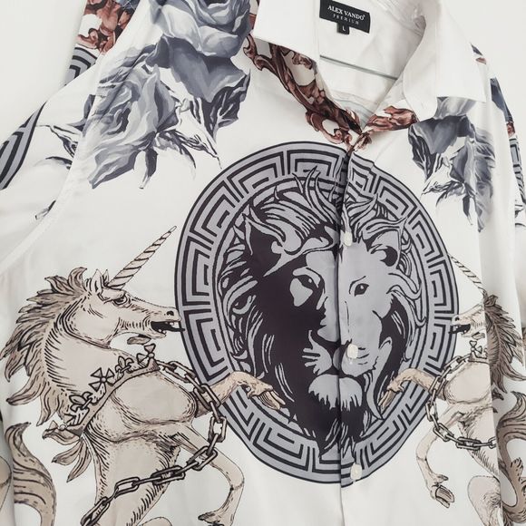 Alex Vando Premium Shirt Button Up Size Large Lions Horse Chains Club Party - Picture 4 of 9